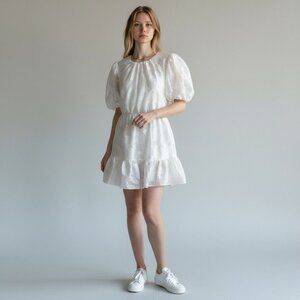 Aureta by Anthropologie White Puff Sleeve Mini Dress NWT - Size S